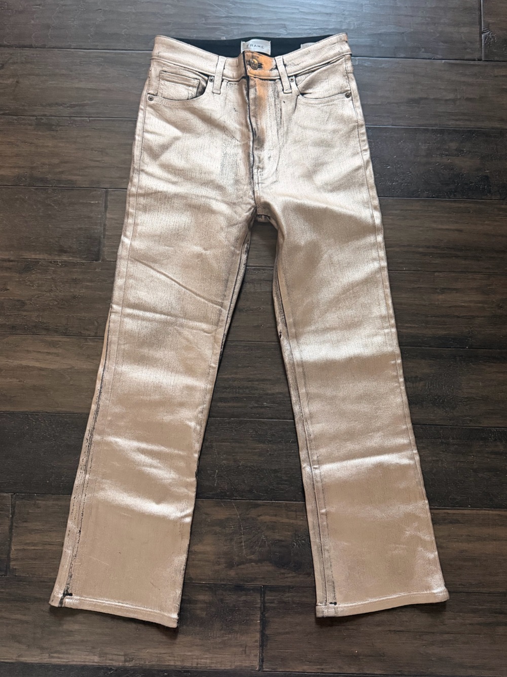 FRAME Milky Gold Stretch High Waist Reboot Crop Jeans 27 NWT $300!!